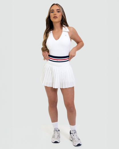 Kuuki Sierra Collar Top, White with Navy and Red