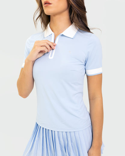 Kuuki Quarter Zip Polo, Light Blue