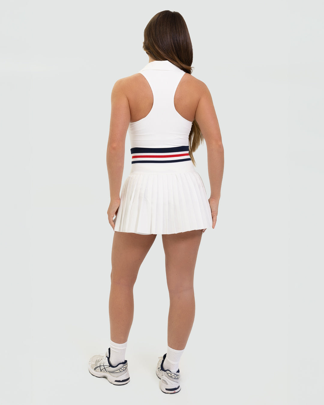 Kuuki Sierra Collar Top, White with Navy and Red