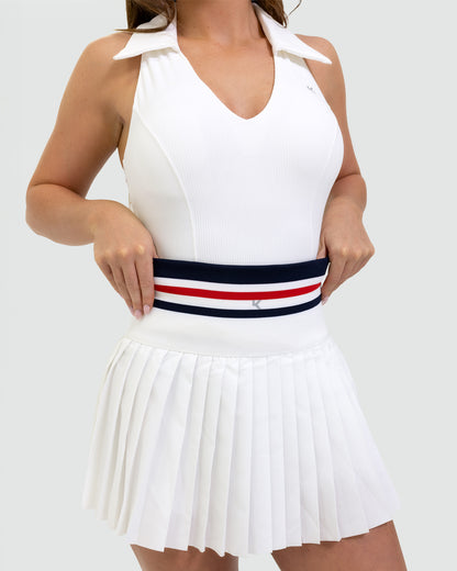 Kuuki Sierra Collar Top, White with Navy and Red