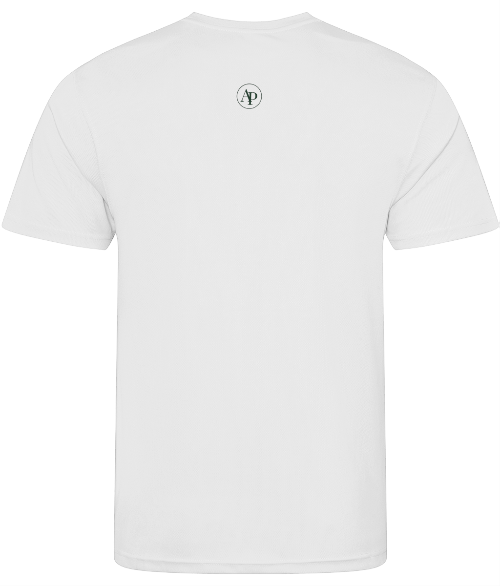 White AP Club play tee on white background